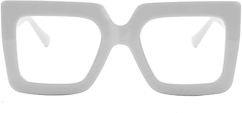 Lentes cuadrados de gran tamaño para luz azul para mujeres y hombres, marco grueso, anteojos grandes para computadora sin receta (blanco)