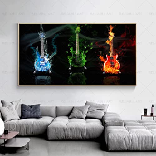 Peinture sur impressions guitare arbre paysage de lac affiche murale moderne salon 60x120cm