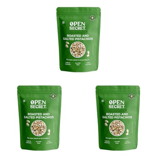 Image of Open Secret Premium Pista | 450g | Pistachio, Healthy Snacks, Pistachios, Dry Fruits, Roasted and Salted Pistachios, Low Calorie Nuts, High in Protein, Gluten Free, Shelled Nuts (Pack of 3)
