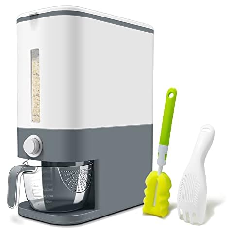 Lenwi 25 Lbs Rice Dispenser, Large Cereal Dry Food Storage Containers with Measuring Cup,BPA-Free Household for Kitchen Pantry Organization-Grey Cover