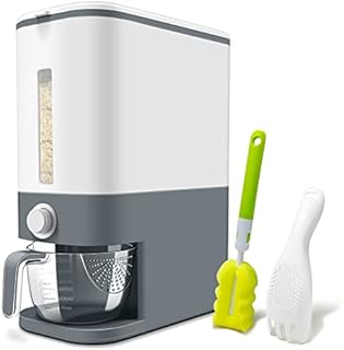 Lenwi 25 Lbs Rice Dispenser, Large Cereal Dry Food Storage Containers with Measuring Cup,BPA-Free Household for Kitchen Pantry Organization-Grey