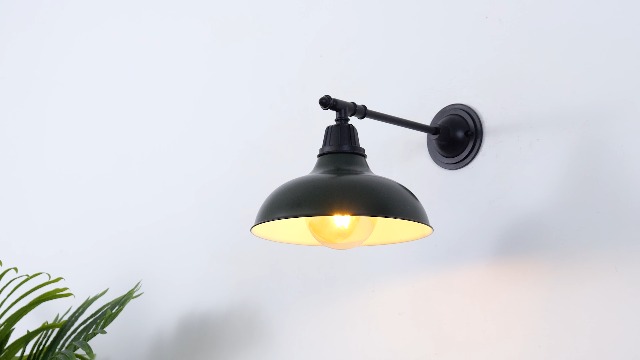 Image of JONATHAN Y Wallace 12.25 inch Matte Green and Black Metal Gooseneck Barn Sconce
