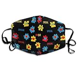 SVEFDOC Adults Boys Girls Warm Protective Masks Fashion Scarf Anti Dust Windproof Mouth Cover, Colorful Puzzle Autism Awareness Black Mouth Decoration for Sports Travel Hiking