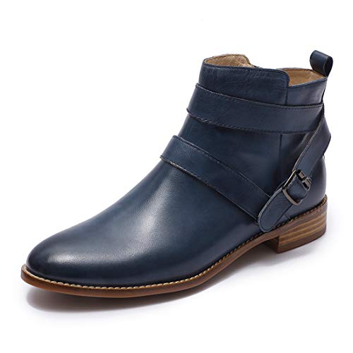 Image of Mona flying Womens Leather Ankle Boots Side Zipper Low Heel Short Booties