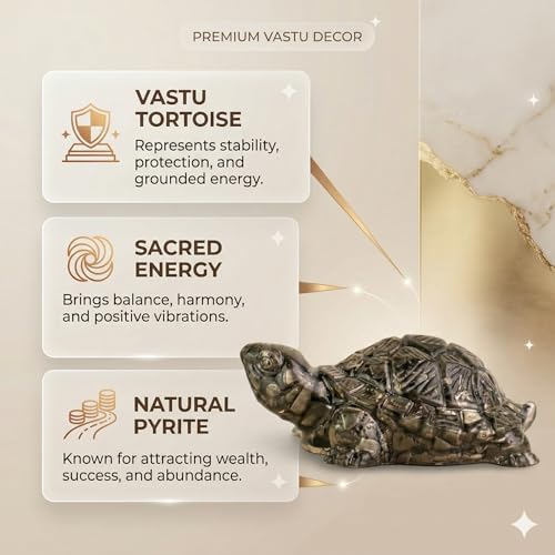 Image of Certified Natural Pyrite Tortoise (Kachhua) 2.7x1 Inch | Pyrite Stone Turtle for Good Luck & Wealth | Vastu Feng Shui Decor for Home Office Living Room | Housewarming Gift