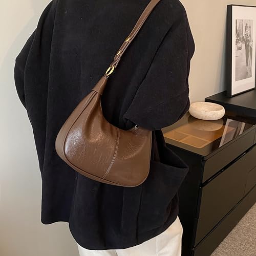 Small Hobo Bags for Women Retro Crescent Shoulder Purse Fall Soft Crossbody Handbag - Image 3