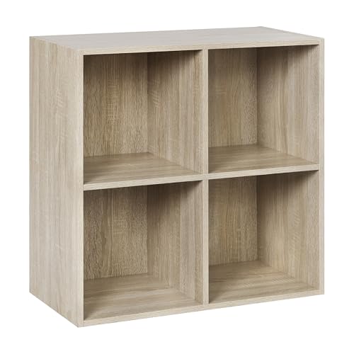 WOLTU Estantería para Libros con 4 Compartimentos Abiertos, Mueble para Exposición y Decoración, Estanteria de Cubos para Oficina, Estudio Juvenil y Salón, 60x29,5x60cm, Roble Claro, SK002hei2