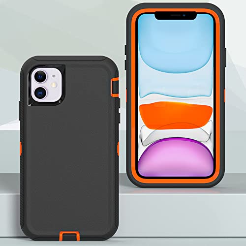 Image of Case for iPhone 11 with Clip, Heavy-Duty Tough Rugged Shockproof Drop Protective Cover Phone Cases, Black+Orange