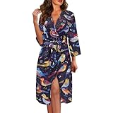 xixirimido Bata de baño para mujer, cuello en V, manga larga, ajuste holgado, ropa de dormir con cinturón ajustable, Bonito pájaro, M