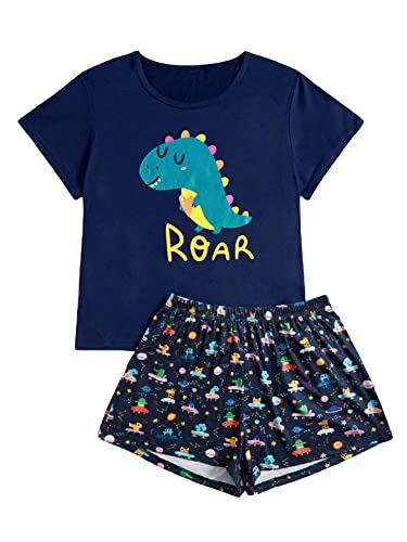 Soly Hux Womens Plus Size Cute Cartoon Pajamas Super Soft Comfy Pjs Ladies Shorts Sleepwear Sets Cartoon Dinosaur 3Xl #TOP13