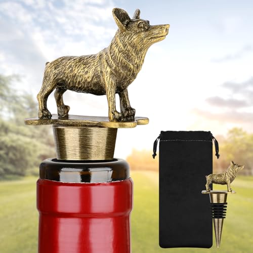 LKKCHER Corgi - Tappo per vino Corgi, regalo decorativo per gli amanti dei cani, donne e uomini, regalo di compleanno, regalo di Natale per donne e uomini, bronzo