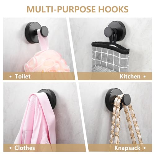 MNGD Towel Hook Shower Suction Hooks Towel Hanger for Bathroom Hanging Coat, Robe, Removable Wall Mounted Hook for Bedroom Kitchen Hotel Pool Matte Black(2-Pack) — view 3