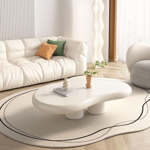 Mesa De Centro Irregular con Forma De Nube Moderna Blanca Crema con 3 Patas para Sofá y Decoración del Hogar