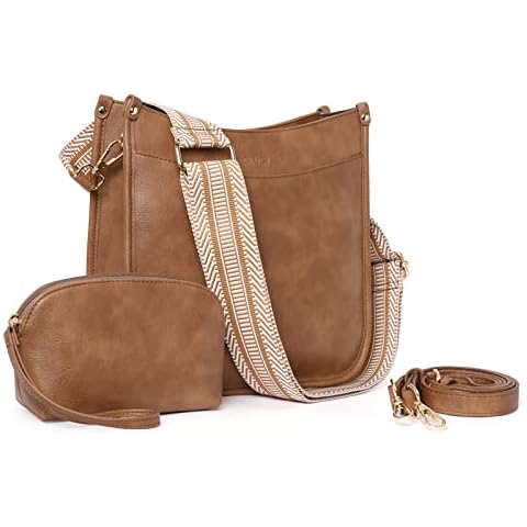 CLUCI Crossbody Bag Purses for Women 2Pcs Leather Hobo Handbag Wallet Set With 2Adjustable Guitar Strap Shoulder Handbag Cover