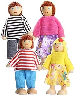 4pcs Wooden Doll House Family Set Dolls Family Pretend Play Figures Accessories Lovely Happy Family Miniature Dolls Playsets Wooden Dollhouse People Figures Pack for Kids Girls Dollhouse Pretend Gift