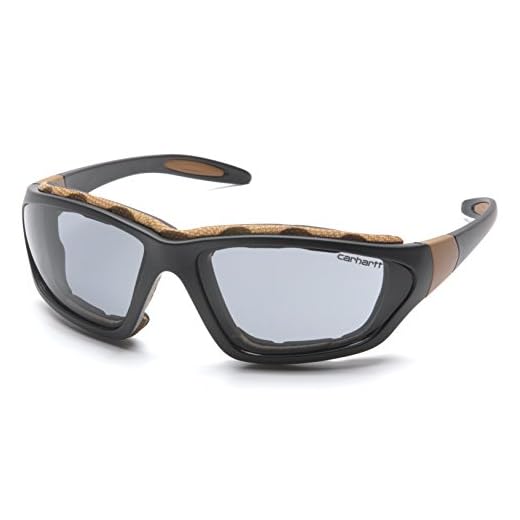 Carhartt Carthage Safety Eyewear with Vented Foam Carriage, Gray Anti-fog Lens Black/Tan Frame