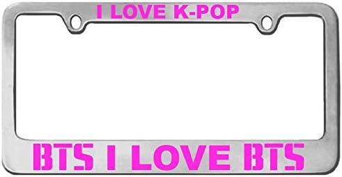 Miniatura 7 de Marco de matrícula personalizado "I Love BTSK-POP, plateado, cromado + calcomanía BTS (mismo color) cromo brillanteajuste universal (negro)