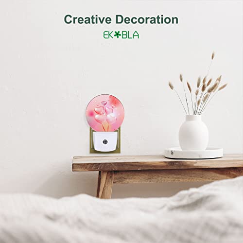 Image of EKOBLA Valentine's Day Night Light, Pink Heart and Balloon Romantic Night Lights Plug Into Wall with Auto Sensor for Gifts