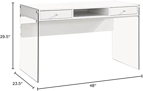 Miniatura 3 de Allora Escritorio contemporáneo de madera/vidrio de 2 cajones en blanco brillante