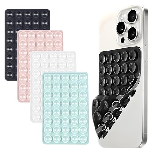 AUXHCYL 4 ventosas de silicona para teléfono móvil de doble cara, ventosa para selfies y vídeos, soporte de ventosa para todos los modelos de teléfono (blanco, negro, rosa, verde)