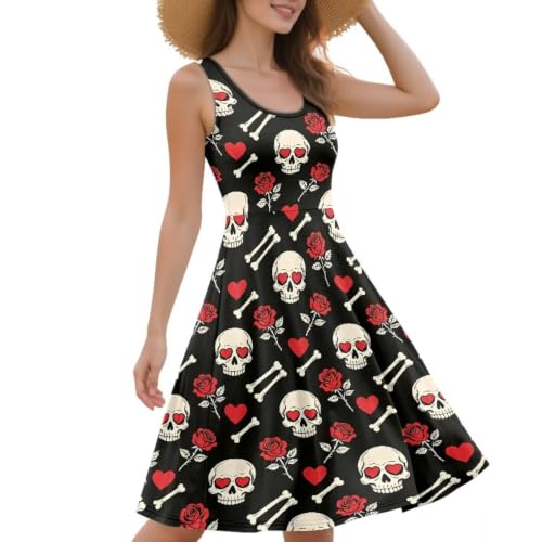 Image of Women Stylish Tank Dresses Sleeveless Round Neck Midi Casual Dress with Pocket for Summer