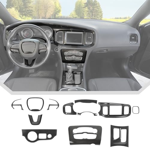 JeCar 12pcs Carbon Fiber Interior Trim Kit Fit for 2015-2023 Dodge Charger Interior Accessories