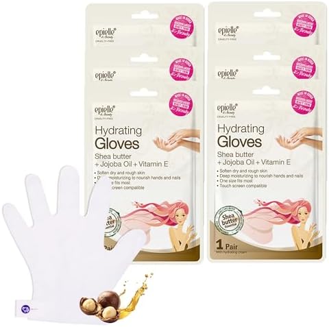 Epielle Hydrating Hand Mask 6 Pairs, Relieve and Soften with Shea Butter & Jojoba Oil, Deep Moisturizing Gloves for Dry, Cracked Hands, Self Care Gifts for Women, Spa Kit