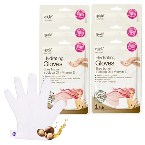 Epielle Hydrating Hand Masks 6 Pairs, Deep Moisturizing Gloves for Dry, Cracked Hands, Relieve and Soften with Shea Butter & Jojoba Oil, Korean Skin Care, Spa Set, Self Care Gifts for Women