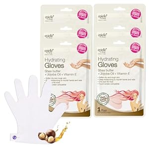 Epielle Hydrating Hand Mask 6 Pairs, Relieve and Soften with Shea Butter & Jojoba Oil, Deep Moisturizing Gloves for Dry, Cracked Hands, Self Care Gifts for Women, Spa Kit, Stocking Stuffers