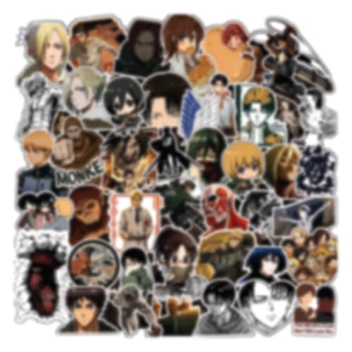 Image of Attack on Titan Anime Stickers Pack (3 Sheets)- Waterproof Vinyl AOT Stickers for Laptop, Phone, Water Bottle, Skateboard - Levi, Eren, Mikasa Decals for Teens & Anime Fans