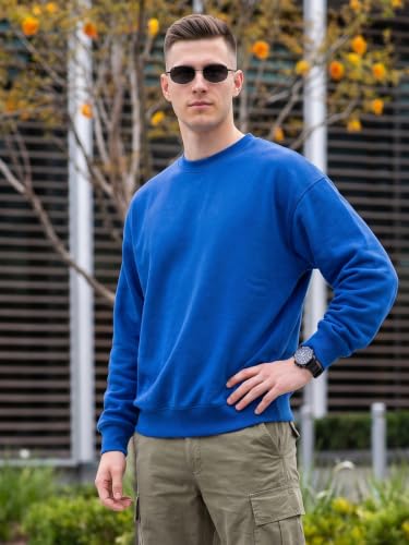 Image of Veirdo Cotton Poly Fleece Oversized Fit Full Sleeves Ribbed Solid Crew Neck Sweatshirt for Men