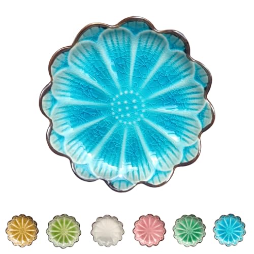 Image of Ceramic Spoon Rest for Stove Top, Flower Cute Spoon Rest for Kitchen Counter, Cooking Spoon Holder for Kitchen Counter, Utensil Rest Spatula Rest Ladle Holder Tong Rest, 1 PC (Cracks Deco, Lake Blue)
