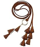 Women Girls PU Leather Waist Belt Chain Skinny Rope with Double Tassel for Dress Skirt (Camel)