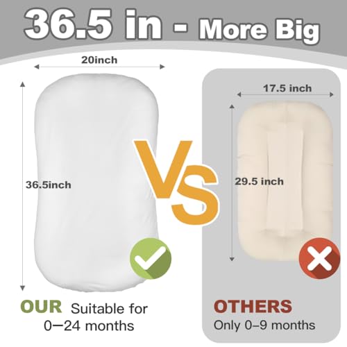 Image of Infant Support Cushion -Baby Support Cushion for Newborn, Oversized for 0-24 Months (36.5*20 inchs), Tummy Time Mat for Home and Travel, Soft Cotton, Supervised Use, Baby Essentials Gift -includ cover