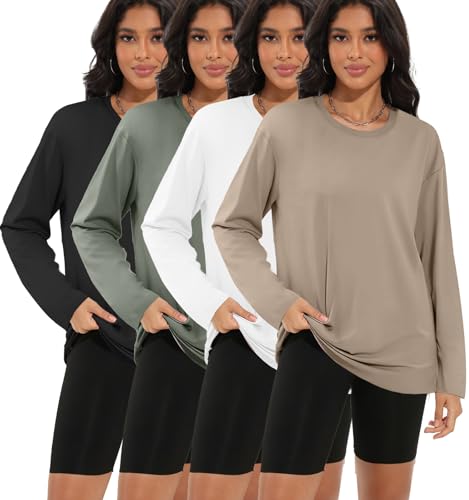 1/4 Pack Women's Long Sleeve Oversized T Shirts Crew Neck Basic Casual Fall Tops Workout Fashion Y2K Clothes