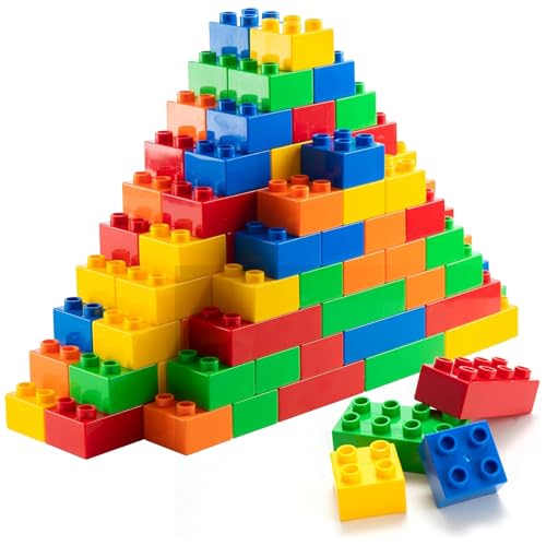 PREXTEX 100-Piece Building Blocks Set for Toddlers - Jumbo Toy Blocks in 5 Colors for Kids 18 Months and Up, Encourages Creativity, Motor Skills, and Early Learning