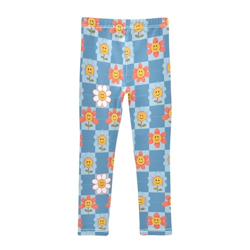 Blue Checked Flower Girls Leggings Athletic Pants Tights Stretch Bottom2