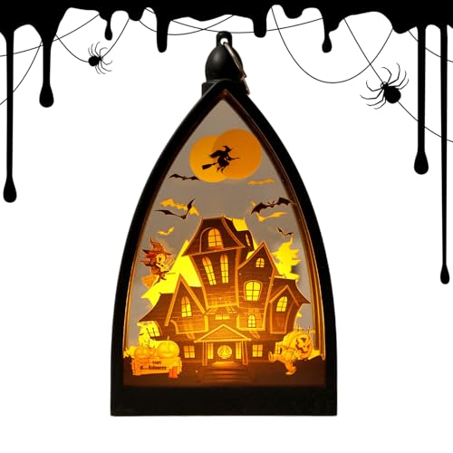 Farolillos de Halloween | Esqueleto Castillo Farol – Lámpara decorativa para jardín, terraza, camping interior