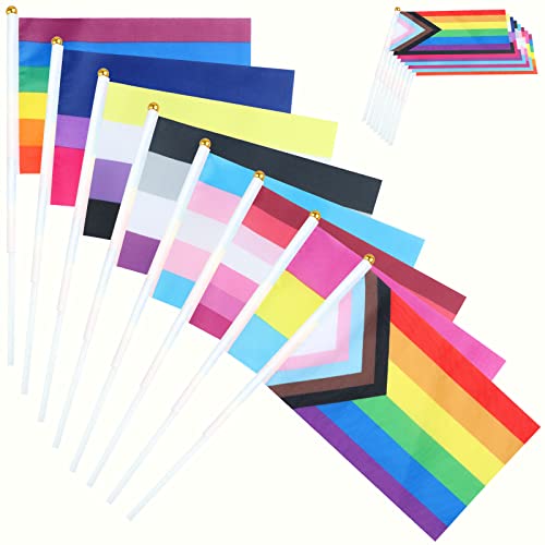 80 Pcs Gay Pride Stick Flags Small Mini Hand Held Rainbow Gay Pride Flags LGBT Stick Flags for Pride Parade Rainbow Festival Party Decorations