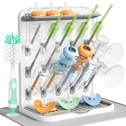 Image of Lifewit 15-Hooks Baby Bottle Drying Rack with Drain Mat & Brush, BPA Free
