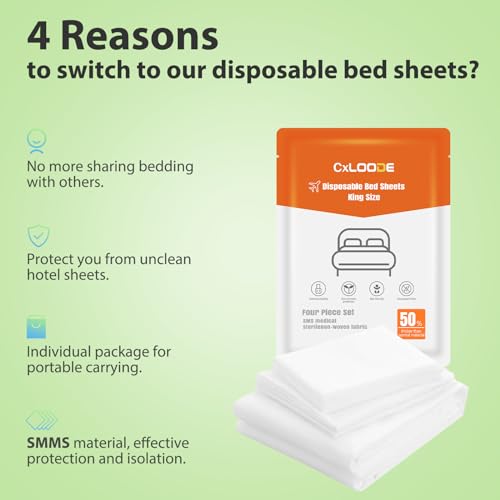 Image of 2 Pack Disposable Bed Sheets Fitted Sheet King Size, Disposable Travel Sheet for Hotel with Quilt Cover and Pillowcase, Disposable Bedding Travel Bedding Disposable Sheets for Travel Hotel Hospital