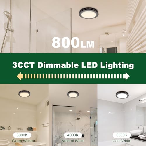 Image of Akicon Bathroom Exhaust Fan with Light, 80 CFM 2 Sones Round Bathroom Fan Light Combo, Dimmable 3CCT LED with Acrylic Cover for Medium Room (Oil Rubbed Bronze)