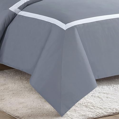Majestic Giftware Madison Linen 8-Piece 44" Twin Size Bedding Set (BL3-44T-2) | Province Hotel Collection-Gray-White Tape 400 TC Cotton Sateen | 2 Fitted Sheets, 2 Duvets, 4 Pillowcases