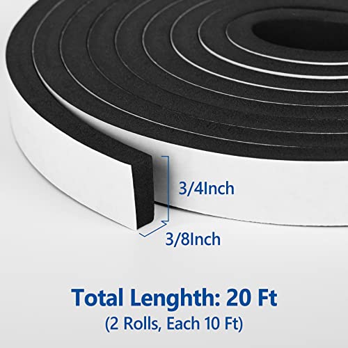 Image of Kikerike Self Adhesive Foam Tape Weatherstrip 3 /4In x 3 /8In x 20Ft High Density Foam Insulation Strips Seal Weather Stripping with Strong Adhesive for Door and Window Sound Isolation Soundproofing