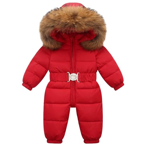 LZPCarra Una pieza 128 chaqueta de plumón para niñas y niñas, con cuello y cintura desmontables, chaqueta gruesa de plumón, pantalones de lluvia para niños, rojo, 3-4 Años