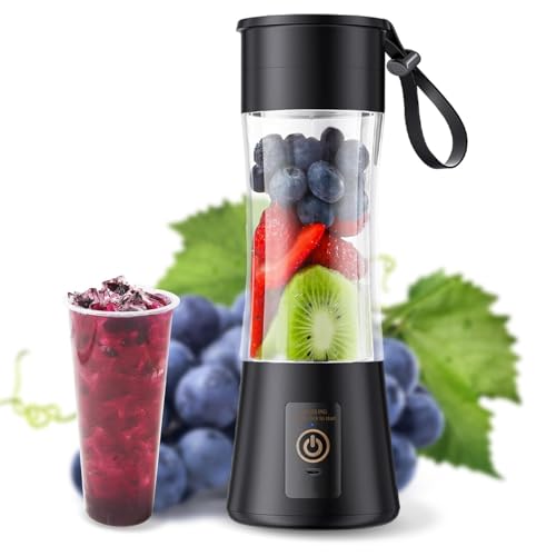 Mini Portable Blender 380ml 2000mAh USB Rechargeable Personal Blender with 6 Blades Small Juicer Blender for Smoothies Home Office Travel Black