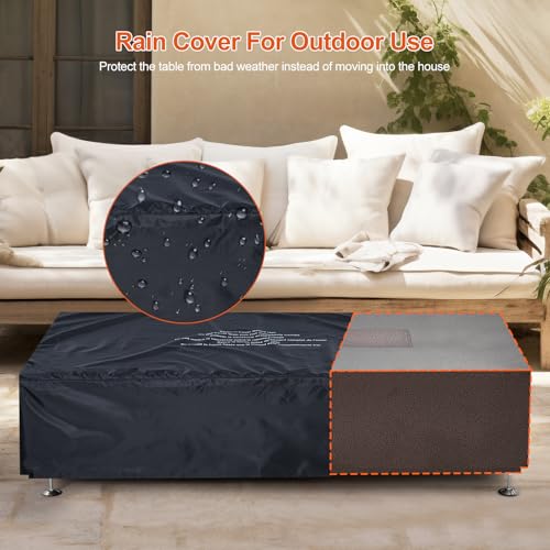 48" Outdoor Fire Table, 48 inch Rectangle Propane Gas Fire Pit Table, 50,000 BTU Modern Firepit with 16 inch Tank Cover Side Table, Wind Guard, Fire Glass, Rain Cover, Antique Bronze