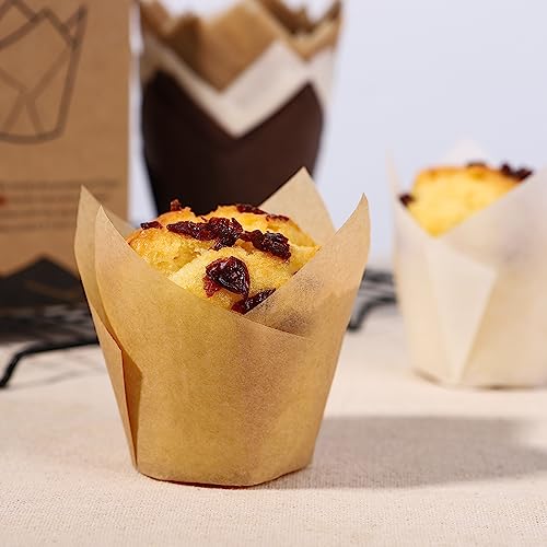 Image of Bake Choice 100pcs Extra Large Natural Tulip Cupcake Liners for Baking | Unbleached, Food Grade, Non Stick, Greaseproof, Nordic Paper,Jumbo Muffin Liners,Cupcake Wrapper for Party, Christmas