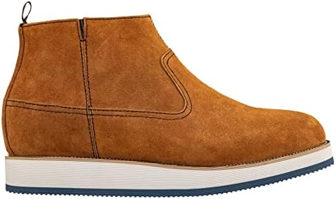 CALTO Men's Invisible Height Increasing Elevator Shoes - Khaki Brown Nubuck Leather Mid-top Zipper Boots - 3 Inches Taller - Y30023- Size 10 D(M) US | Image 1