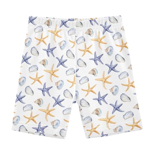 Watercolor Shells Pattern Girls Shorts Elastic Waist Sports Shorts Girls Leggings Pants for 4-10 Years